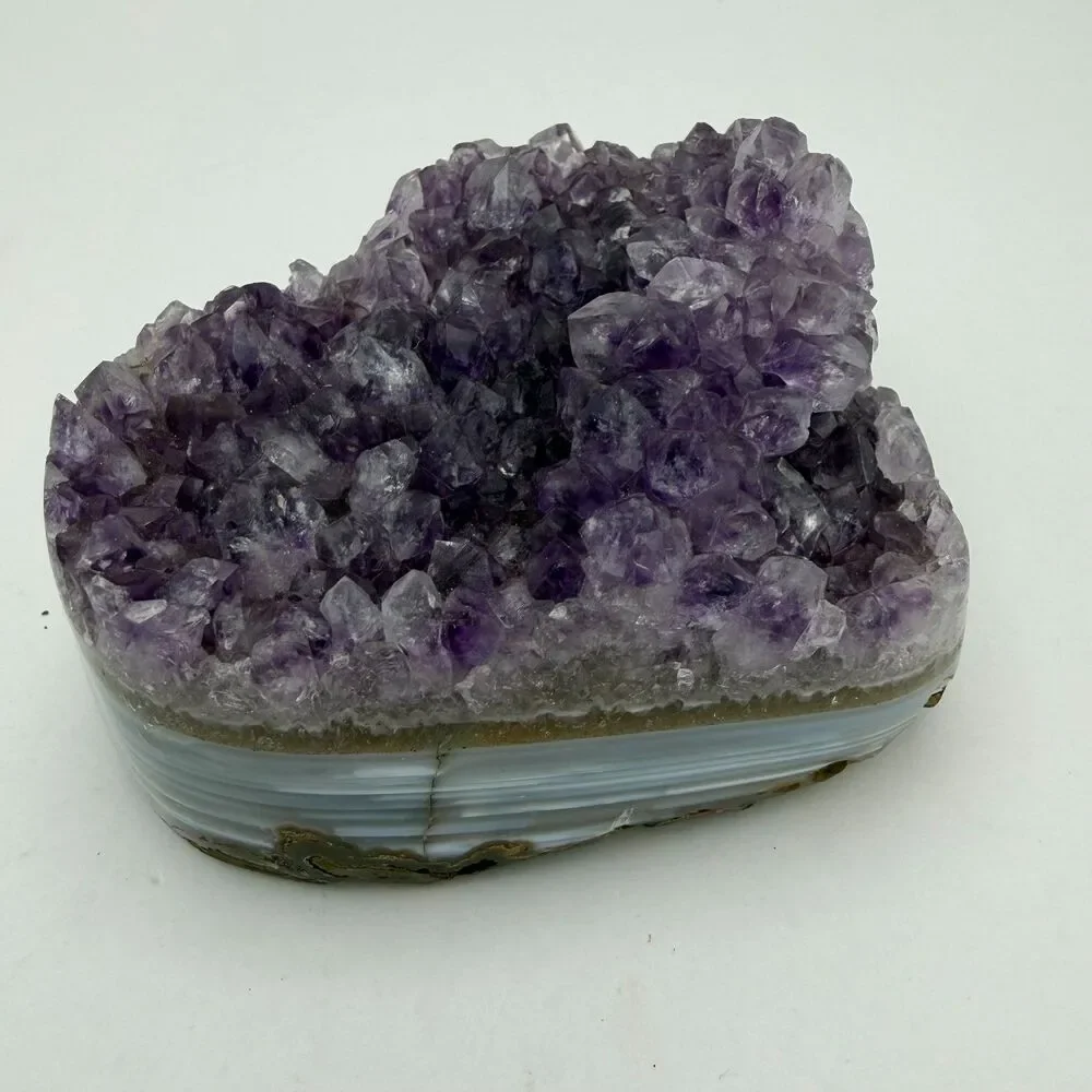 Amethyst Heart Geode Cluster ~ 4” Polished Agate Base Quartz Crystal Display